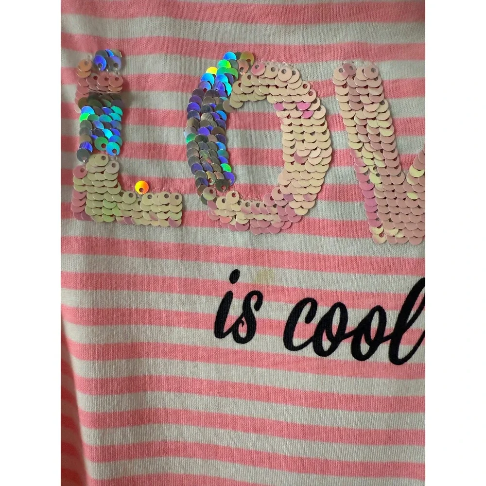Justice Romper Kids Size 5 Pink Good Sequin Love Striped Eyelet One Piece